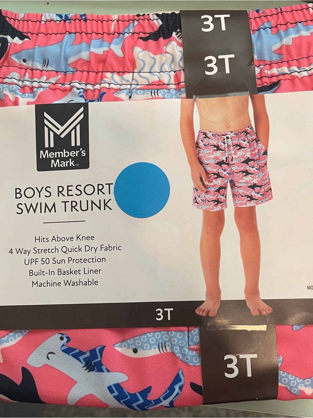 Member's Mark Boys' Resort Swim Trunk - Pink Shark Print (3T)
